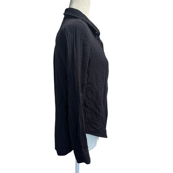 Eileen Fisher Dark Blue Organic Cotton Button Front Shirt Blouse Long Sleeve XXS - Picture 3 of 5